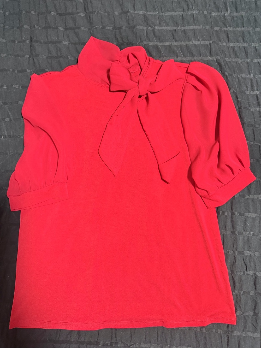 Cable & Gauge Red Tie-Neck Puff Sleeve Top